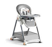 Nine point nine PU Leather Highchair, Foldable Convertible Baby Feeding Dining Chair with 6 Heights 3 Reclining Positions, High Chair for Baby and Toddler Detachable Double Trays & Wheels (808 Grey)