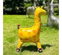 Nine San 1 x 83 cm x 53 cm Yellow Giraffe Foil Balloon with Wheels - Airwalker Giraffe - Baby Shower - Children - Unisex-Kids
