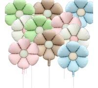 Nine San Pack of 10 Daisy Foil Balloons (47 x 59 cm) - Pink, White, Brown, Blue, Green - Daisy Shaped - Wedding, Baby Shower, Bridal Shower - Unisex-Kids