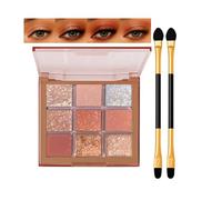 Nine-Shade Warm Earthy Tones Eyeshadow Palette with Matte Shimmer & Glitter - Long Lasting Highly Pigmented Compact Case for Soft Glam Smoky Eye Everyday Makeup Beginners Enthusiasts All Skin Tones
