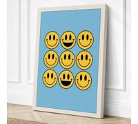 Nine Smiling Faces Retro Canvas Wall Art Print 24x16 Inch | Ready to Hang, Gallery Wrapped, Fade-Resistant Inks, Securely Packaged, UK Made