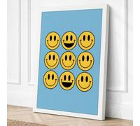 Nine Smiling Faces Retro Canvas Wall Art Print 24x16 Inch | Ready to Hang, Gallery Wrapped, Fade-Resistant Inks, Securely Packaged, UK Made