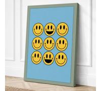 Nine Smiling Faces Retro Canvas Wall Art Print 24x16 Inch | Ready to Hang, Gallery Wrapped, Fade-Resistant Inks, Securely Packaged, UK Made