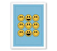 Nine Smiling Faces Retro Framed Wall Art Print A1 (84.1×59.4cm) White, Wall Decor for Living Room, Bedroom, Office & Home, Ready to Hang, Art Gift