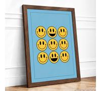 Nine Smiling Faces Retro Framed Wall Art Print A2 Walnut | Ready to Hang, Premium Gi Paper, Fade-Resistant Inks, Securely Packaged, UK Made