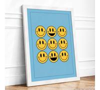 Nine Smiling Faces Retro Framed Wall Art Print A2 White | Ready to Hang, Premium Gi Paper, Fade-Resistant Inks, Securely Packaged, UK Made