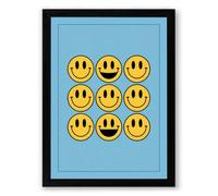 Nine Smiling Faces Retro Framed Wall Art Print A4 (29.7×21cm) Black, Wall Decor for Living Room, Bedroom, Office & Home, Ready to Hang, Art Gift