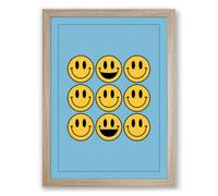 Nine Smiling Faces Retro Framed Wall Art Print A4 (29.7×21cm) Oak, Wall Decor for Living Room, Bedroom, Office & Home, Ready to Hang, Art Gift