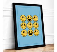 Nine Smiling Faces Retro Framed Wall Art Print A4 Black | Ready to Hang, Premium Gi Paper, Fade-Resistant Inks, Securely Packaged, UK Made