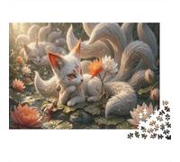 Nine-Tailed Fox 1000 Piece Jigsaw Lotus Pond As A Gift Mental Relaxation Birthday Present Wall Decor Framed Puzzle Art for Adults 52x38cm/1000pcs