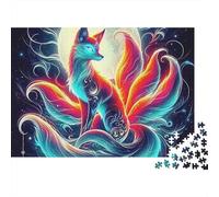 Nine-tailed Fox 1000 Pieces Puzzle ForAdults Kids Colorful Moon Red Nine-Tail Fox Wall Decoration Decompression Jigsaw for Men And Women Challenging Puzzles Jigsaw Puzzles for Adults 52x38cm/1000pcs