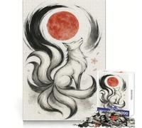 Nine-tailed Fox And Red Moon Art Jigsaw Puzzle 1000 Piece for Adults Logic Boost Toy Together Fun Premium Edge Stylish Gift (38x52cm)