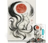 Nine-tailed Fox And Red Moon Art Jigsaw Puzzle for Teenagers 1000 Pieces Strong Logic Toy Quiet Calm Clear Edge Elegant Gift (38x26cm)
