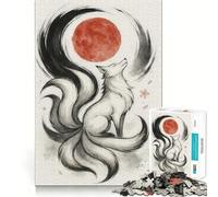 Nine-tailed Fox And Red Moon Art Jigsaw Puzzles for Adults 1000 Pieces Strengthen Memory Family Bond Clean Edge Birthday Gift (50x75cm)