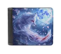 Nine Tailed Fox Cherry Flowers PU Leather Wallets Stylish Bifold Wallet Slim Front Pocket Credit Card Holder for Women Men