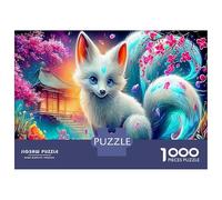Nine-tailed Fox DIY Jigsaw Puzzle, White Fox in Flowers Eco-Friendly Paper, Fun & Challenging Family Game, Beautiful Decoration Puzzle, Great Gift Idea 38x26cm/1000pcs