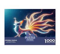 Nine-tailed Fox Great Gift Idea 1000 Pc Adult Jigsaws - Nine-tailed Fox Water Surface Flowing Tails Bright Ethereal Impossible Hard Challenging Game for Wall Decoration38x26cm/1000pcs