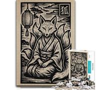 Nine-tailed Fox in Kimono Woodcut Print Jigsaw Puzzle, 1000 Piece | Choose a seasonal puzzle gift for cosy indoor days for a quiet indoor challenge.
