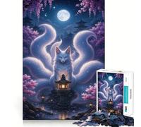 Nine-tailed Fox in Moonlight Garden Jigsaw Puzzles for Adults 1000 Piece Mind Puzzle Slow Enjoy Image Assembly Perfect Present (50x75cm)