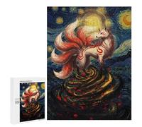 Nine-tailed Fox in Starry Night Style Decorative Wooden Puzzle, 500 PCS - New Year Puzzle Gift - for A Rewarding Weekend Challenge