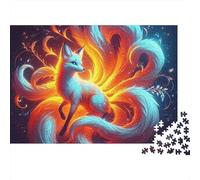 Nine-tailed Fox Jigsaw Puzzle Fiery Mythical Fox 1000pc Premium Cardboard Stress Relief Group Activity for Adults Family Couples Enthusiasts 70x50cm/1000pcs