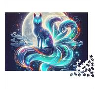 Nine-tailed Fox Jigsaw Puzzle Moonlit Mythical Fox 1000 Piece Premium Cardboard Stress Relief Framable Art for Enthusiasts Adults Couples 52x38cm/1000pcs
