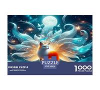 Nine-tailed Fox Recycled Paper 1000 Pc Puzzle for Adults Kids -Nine-tailed Fox Ocean Waves Glowing Serene Vibrant Fun Present & Activity for Home Great Gift Idea38x26cm/1000pcs