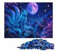 Nine-tailed Fox Under The Moonlight Wooden Jigsaw 300 Pieces, Adult Puzzle | Puzzle for Adults: border-first or section-first building options at home.