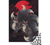 Nine-tailed Foxes Red Moon 1000-Piece Puzzle for Adults, 70x50cm/1000pcs; for Calm Hands-on Time after Work; White Cardboard with A Clean Surface