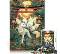 Nine Tails Under The Torii Sunset Jigsaw Puzzles 1000 Pieces for Adults Focus Brain Toy Home Leisure Tight Edge Santa Wish Gift (50x75cm)