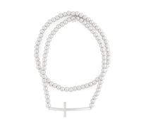 NINE WEST Women's Stretch Bracelet with Beads and Cross Silver Pack of 2