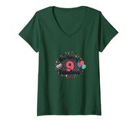Nine Years of Fabulous Birthday Celebration V-Neck T-Shirt, Women, Forest Green, M