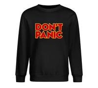 NINEAIR Simple Don't Panic Hitchhiker's Guide to The Galaxy Long Sleeve Crewneck 100% Cotton Pullover Unisex Sweatshirts Black XL