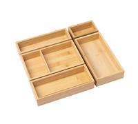 Ninebendstreams 5-Piece Bamboo Drawer Organizer Storage Boxes Set