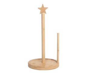 Ninebendstreams Wooden Paper Towel Holder Countertop Solid Bamboo Paper Towel Dispenser with Star Top and Anti Wood Skid Base for Kitchen Countertop Dining Table（Natural Bamboo）