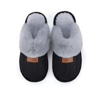 NineCiFun Women's Comfy Scuff Slippers Faux Fur House Slippers Fuzzy Home Shoes with Non-Slip Sole Black 9-10