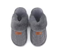 NineCiFun Women's Comfy Scuff Slippers Faux Fur House Slippers Fuzzy Home Shoes with Non-Slip Sole Dark Grey 3-4