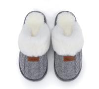 NineCiFun Women's Comfy Scuff Slippers Faux Fur House Slippers Fuzzy Home Shoes with Non-Slip Sole Grey 7-8