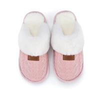 NineCiFun Women's Comfy Scuff Slippers Faux Fur House Slippers Fuzzy Home Shoes with Non-Slip Sole Pink 3-4