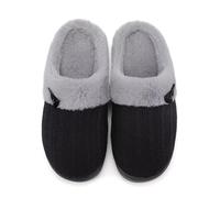 NineCiFun Women's Slip on Fuzzy Slippers Memory Foam House Slippers Outdoor Indoor Warm Plush Bedroom Shoes Scuff with Fur Lining(5-6UK, Black Grey)