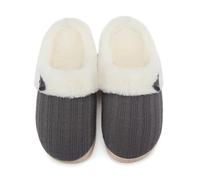 NineCiFun Women's Slip on Fuzzy Slippers Memory Foam House Slippers Outdoor Indoor Warm Plush Bedroom Shoes Scuff with Fur Lining(7-8UK, Grey White)