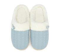 NineCiFun Women's Slip on Fuzzy Slippers Memory Foam House Slippers Outdoor Indoor Warm Plush Bedroom Shoes Scuff with Fur Lining(7-8 UK, Light Blue)