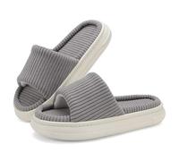 NineCiFun Women's Summer House Slippers Indoor and Outdoor Slip-On Home Bedroom Shoes Open Toe Memory Foam Slippers Wide Grey Size 7 8