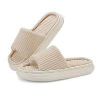 NineCiFun Women's Summer House Slippers Indoor and Outdoor Slip-On Home Bedroom Shoes Open Toe Memory Foam Slippers Wide Beige Size 9 10