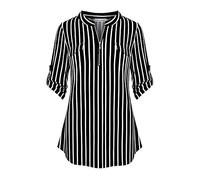 Ninedaily Women's 3/4 Sleeve Roll up Shirts Zip Floral Casual Tunic Blouse Tops - black - Large