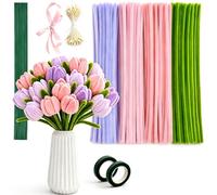 NINEDAN Pipe Cleaners Craft Kit 400PCS - Chenille Stems for DIY Flower Making, Complete Set with Flower Stems, Stamens, Floral Tape & Ribbon for Adults Crafts, School Projects & Handmade Gifts