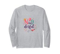 Ninederful: Whimsical 9th Birthday Celebration Long Sleeve T-Shirt, Adult Unisex, Heather Grey, XL