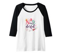 Ninederful: Whimsical 9th Birthday Celebration Raglan Baseball Tee, Women, Black/White, S