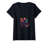 Ninederful: Whimsical 9th Birthday Celebration V-Neck T-Shirt, Women, Black, L