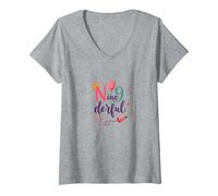 Ninederful: Whimsical 9th Birthday Celebration V-Neck T-Shirt, Women, Heather Grey, S